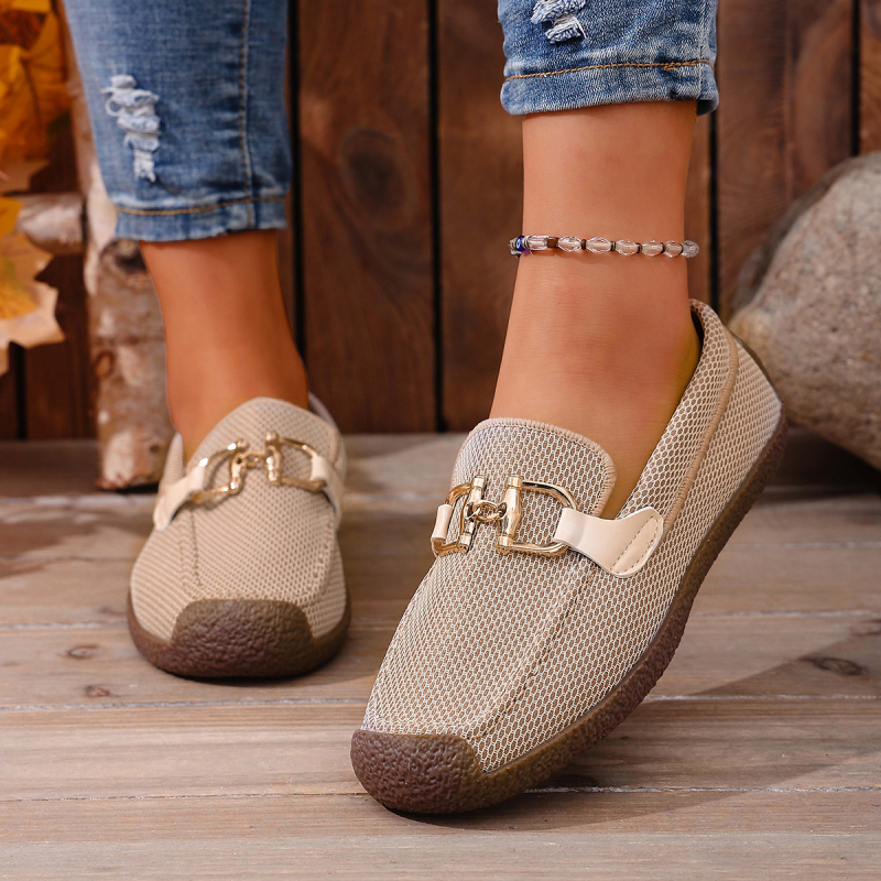 Ugodne ženske loaferice s metalnim lancem, gornji dio od mrežaste tkanine, slip-on, ravna potplata, veličina 43