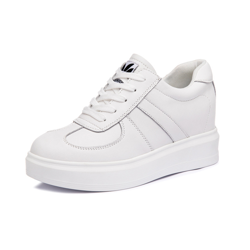 Γυναικείες λευκές δερμάτινες sneakers με διαπνοή από διχτυωτό ύφασμα, καλοκαιρινά casual παπούτσια με φαρδιά σόλα για αύξηση ύψους, για όλες τις εποχές, γερμανικά παπούτσια προπόνησης