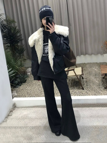 Pantalone s patchworkom, lažni dvodijelni dizajn, plišani velur podstava, visoki pojas, uski ravni kroj s blagim širenjem