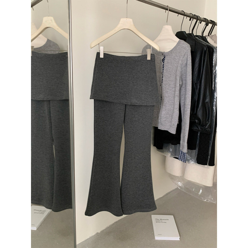 Pantalone s patchworkom, lažni dvodijelni dizajn, plišani velur podstava, visoki pojas, uski ravni kroj s blagim širenjem