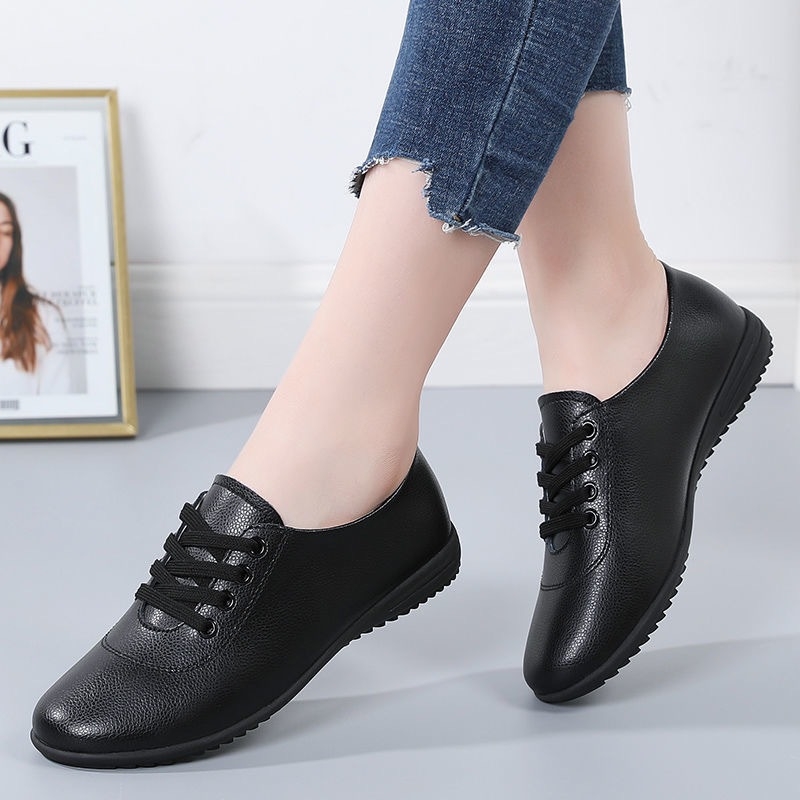 Ženske bijele kožne tenisice, okrugla špička, ravna potplata, casual stil, korejskog stila