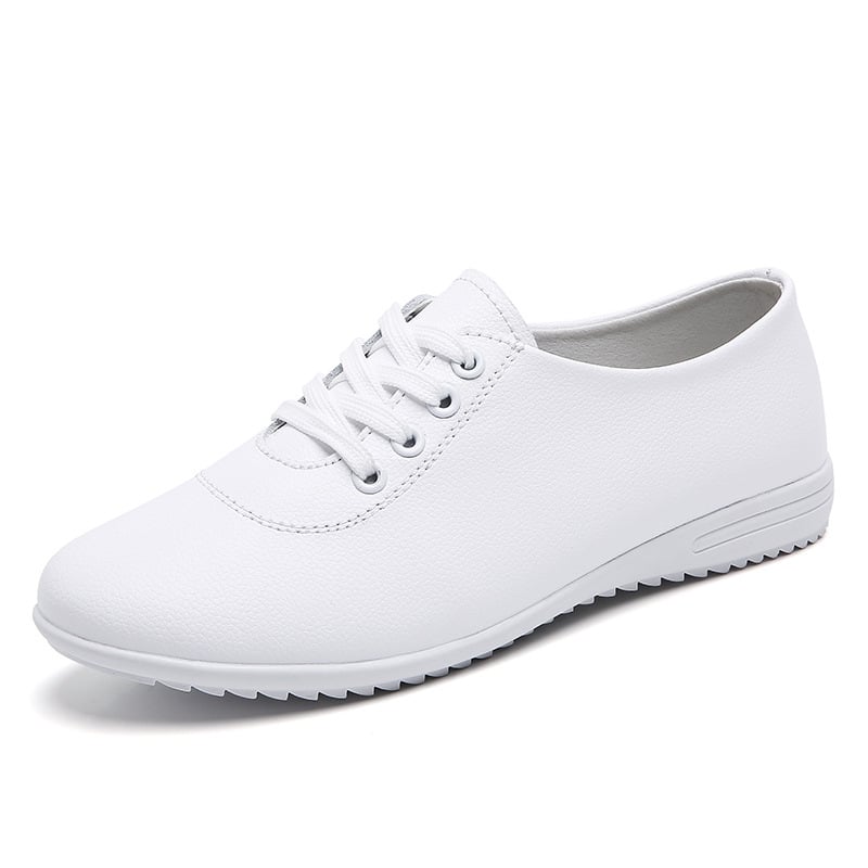 Ženske bijele kožne tenisice, okrugla špička, ravna potplata, casual stil, korejskog stila