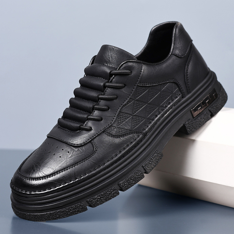Muške casual kožne cipele, jesen 2024, prozračne, britanski stil, zaobljeni vrh, niski potplat, gornji dio od dvostruke goveđe kože, PU ulošak, kožna podstava, gumeni potplat, vezanje