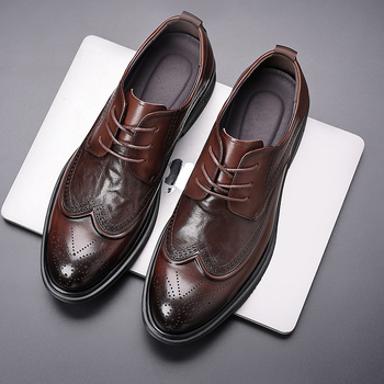 Muške kožne brogue cipele, britanski stil za poslovno i casual nošenje, prava koža, prozračne, pogodne za mladoženju
