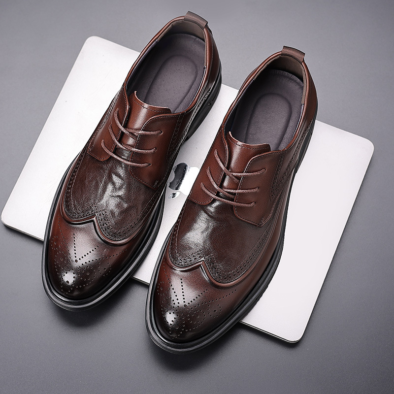 Muške kožne brogue cipele, britanski stil za poslovno i casual nošenje, prava koža, prozračne, pogodne za mladoženju