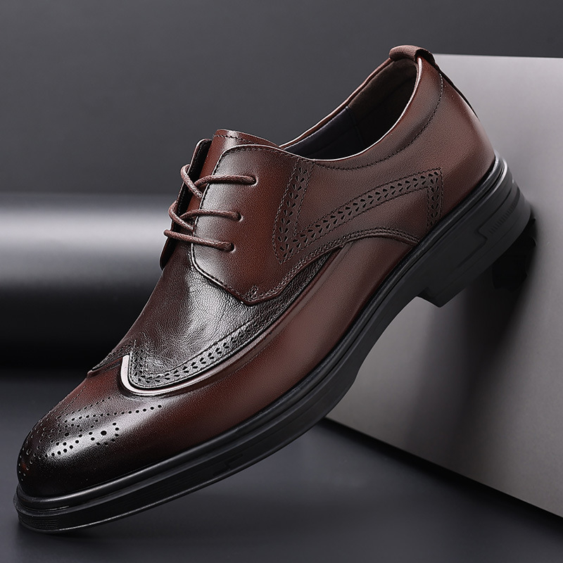 Muške kožne brogue cipele, britanski stil za poslovno i casual nošenje, prava koža, prozračne, pogodne za mladoženju