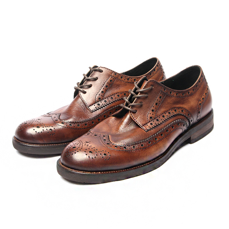 1107-3 Muške brogue cipele od kože prvog sloja, britski stil, ručna izrada, vintage efekt pranjem