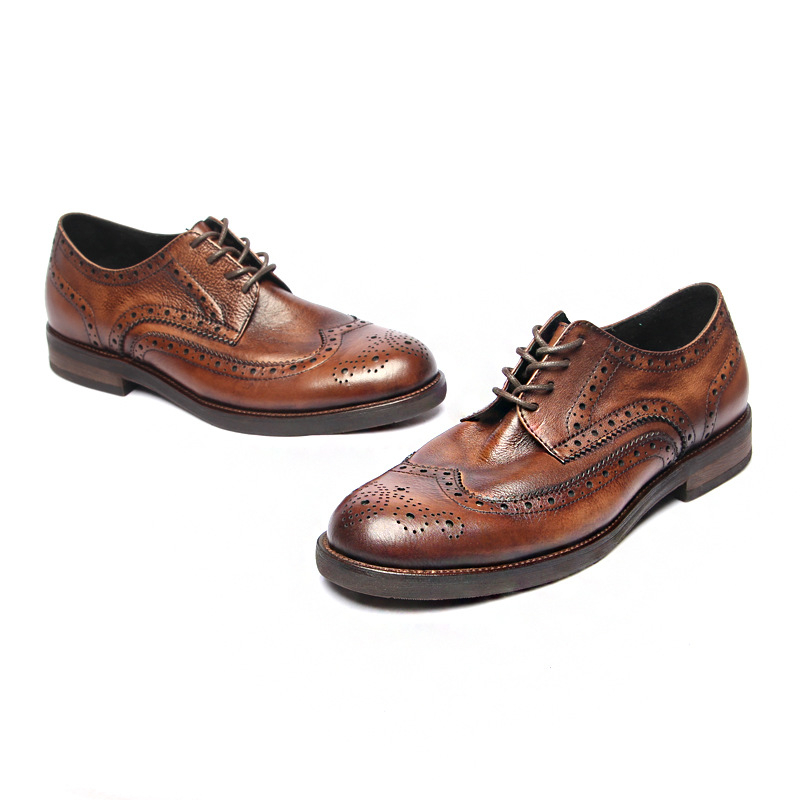 1107-3 Muške brogue cipele od kože prvog sloja, britski stil, ručna izrada, vintage efekt pranjem