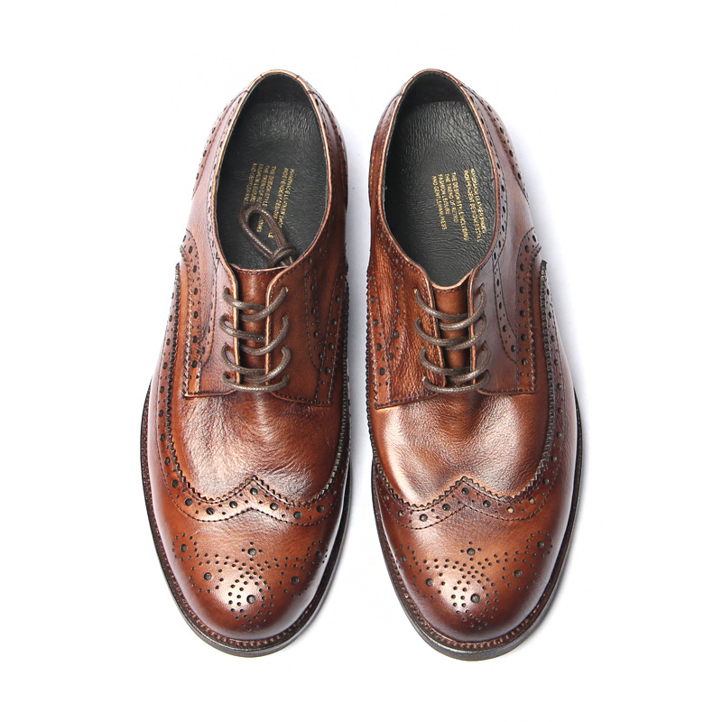 1107-3 Muške brogue cipele od kože prvog sloja, britski stil, ručna izrada, vintage efekt pranjem
