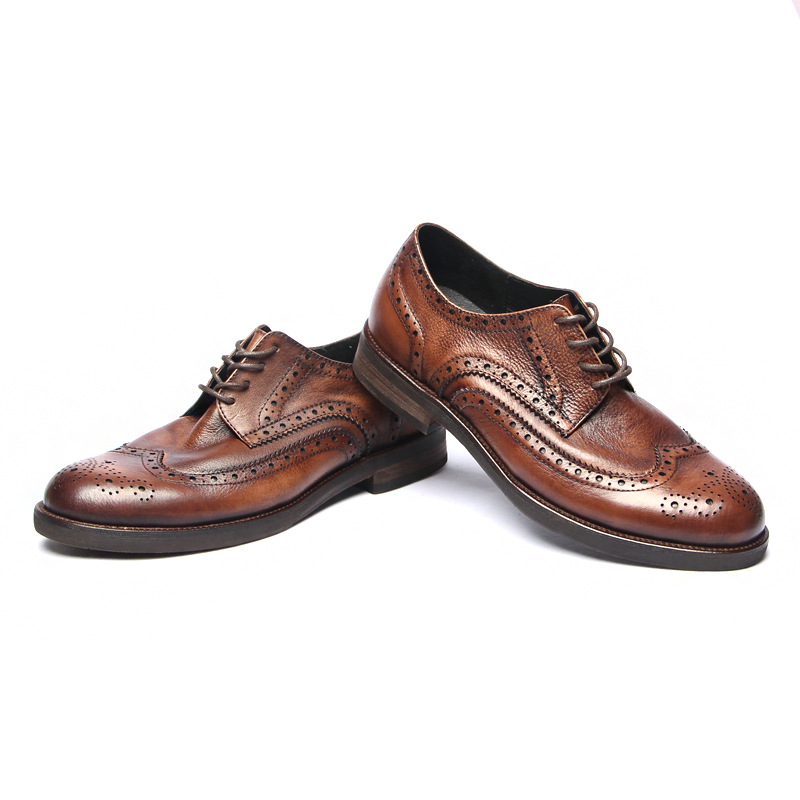 1107-3 Muške brogue cipele od kože prvog sloja, britski stil, ručna izrada, vintage efekt pranjem