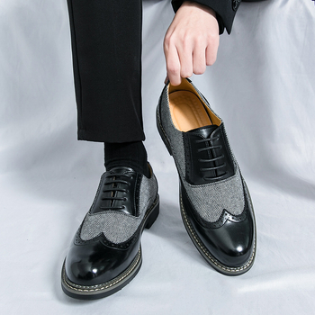 Muške kožne cipele Oxford Brogue s patchworkom, velike veličine, formalne poslovne obuće, 2025 proljeće–jesen