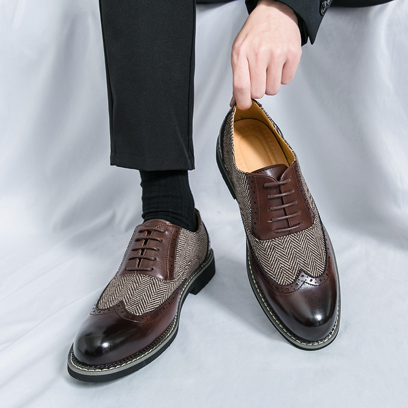 Muške kožne cipele Oxford Brogue s patchworkom, velike veličine, formalne poslovne obuće, 2025 proljeće–jesen