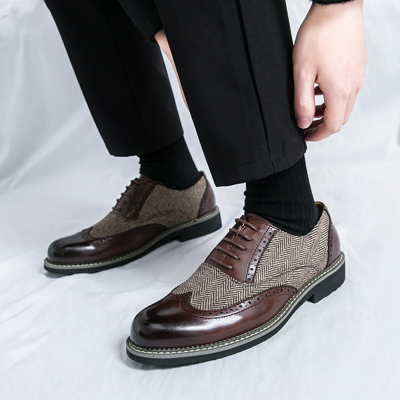 Muške kožne cipele Oxford Brogue s patchworkom, velike veličine, formalne poslovne obuće, 2025 proljeće–jesen