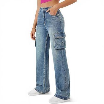 Ženske traperice visokog struka, vintage stil, s mnogo džepova, casual i svestrane.