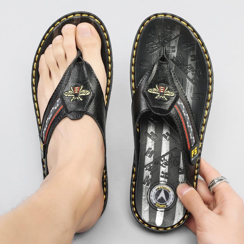Muške flip-flopice od kože goveda s dizajnom Little Bee – casual ljetne papuče