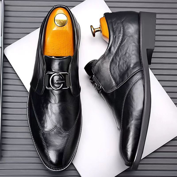 Mildon 5206 Muške slip-on loaferice s kopčom, PU koža, mrežasti uzorak, casual britanski stil