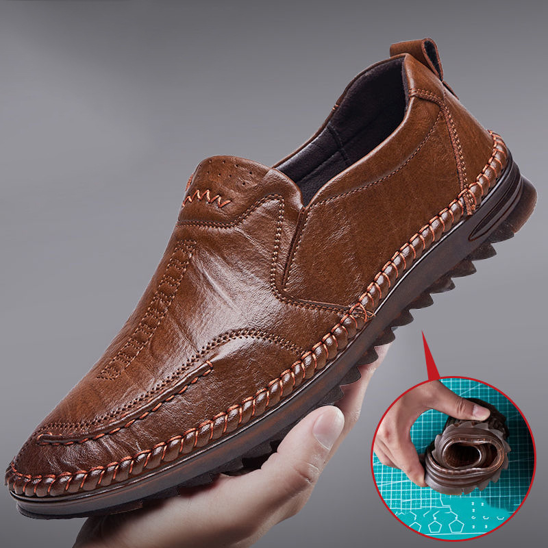 2023 nove poslovno-casual kožne cipele s prozračnom mekom potplatom, slip-on, britanskog stila za muškarce, niski profil.