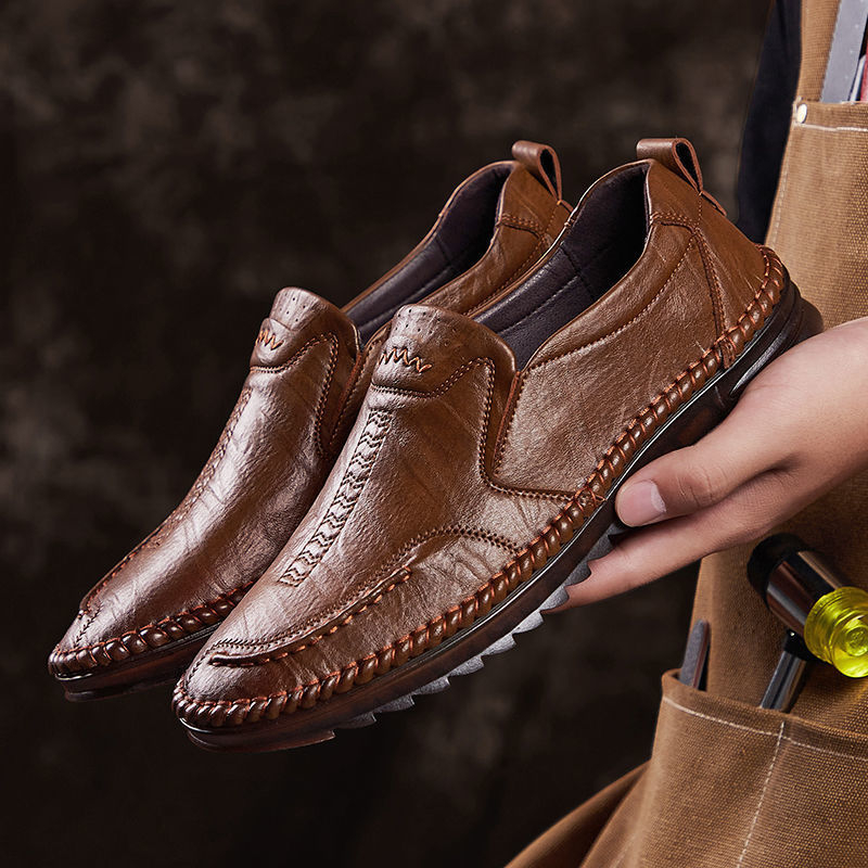 2023 nove poslovno-casual kožne cipele s prozračnom mekom potplatom, slip-on, britanskog stila za muškarce, niski profil.