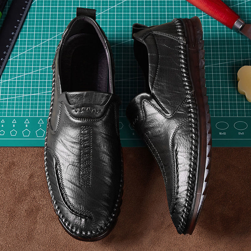 2023 nove poslovno-casual kožne cipele s prozračnom mekom potplatom, slip-on, britanskog stila za muškarce, niski profil.