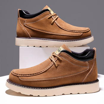 Muške nubuk cipele s visokim gornjim dijelom, khaki boje, vezice, debeli potplat, casual retro stil