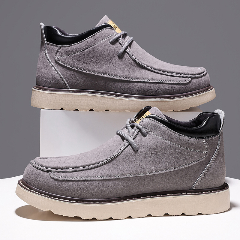 Muške nubuk cipele s visokim gornjim dijelom, khaki boje, vezice, debeli potplat, casual retro stil