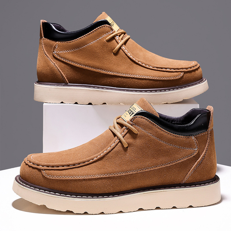 Muške nubuk cipele s visokim gornjim dijelom, khaki boje, vezice, debeli potplat, casual retro stil