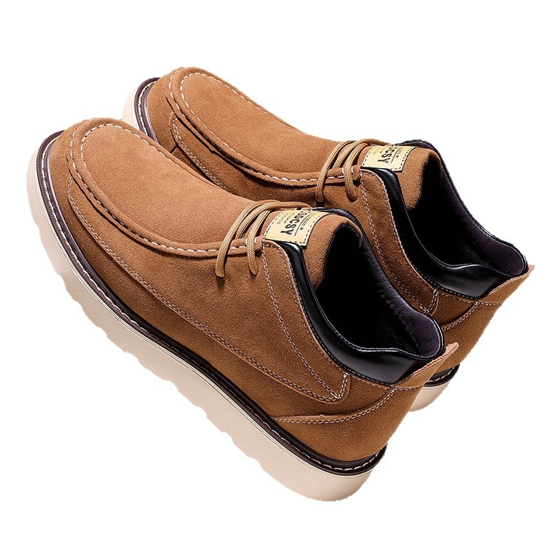 Muške nubuk cipele s visokim gornjim dijelom, khaki boje, vezice, debeli potplat, casual retro stil