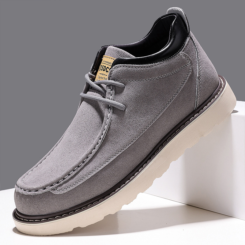 Muške nubuk cipele s visokim gornjim dijelom, khaki boje, vezice, debeli potplat, casual retro stil