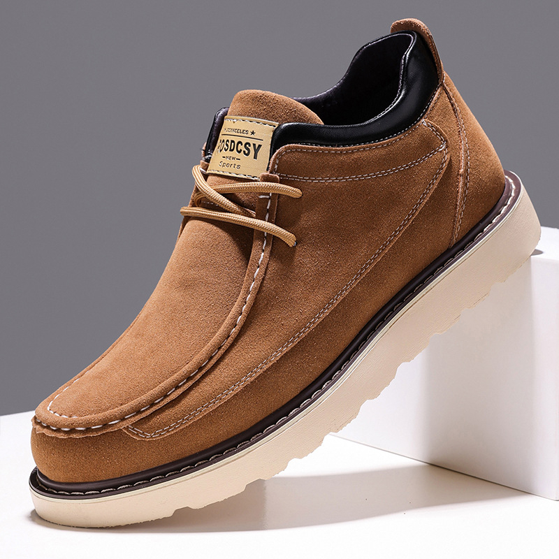 Muške nubuk cipele s visokim gornjim dijelom, khaki boje, vezice, debeli potplat, casual retro stil