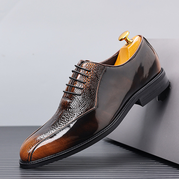 Muške kožne cipele s uzorkom krokodila, britski stil, elegantne poslovne cipele.