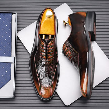 Muške kožne cipele s uzorkom krokodila, britski stil, elegantne poslovne cipele.
