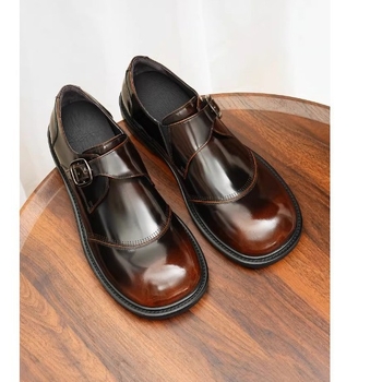 Prave kožne sjajne monk cipele, slip-on, poslovno-casual stil, okrugli nos