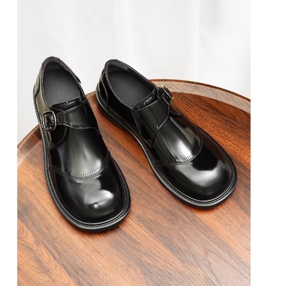 Prave kožne sjajne monk cipele, slip-on, poslovno-casual stil, okrugli nos