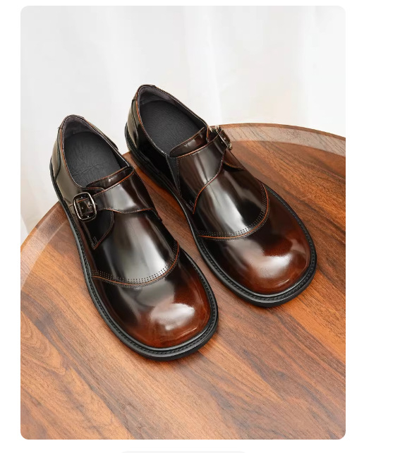 Prave kožne sjajne monk cipele, slip-on, poslovno-casual stil, okrugli nos
