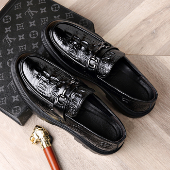 Muške kožne loafers, koža prvog sloja teleće kože s uzorkom krokodila, britski stil poslovno-ležerne obuće s debelim potplatom