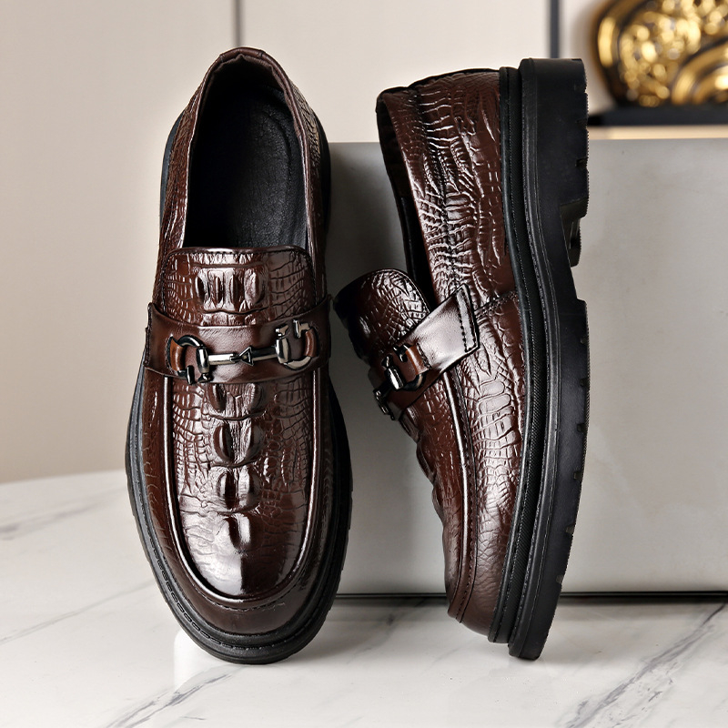Muške kožne loafers, koža prvog sloja teleće kože s uzorkom krokodila, britski stil poslovno-ležerne obuće s debelim potplatom