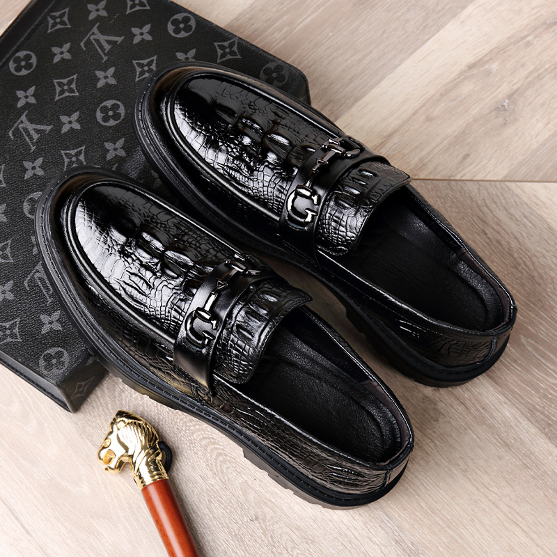 Muške kožne loafers, koža prvog sloja teleće kože s uzorkom krokodila, britski stil poslovno-ležerne obuće s debelim potplatom