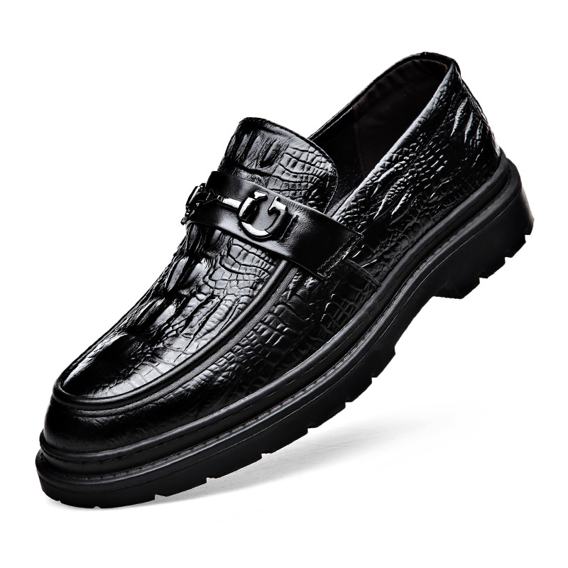 Muške kožne loafers, koža prvog sloja teleće kože s uzorkom krokodila, britski stil poslovno-ležerne obuće s debelim potplatom
