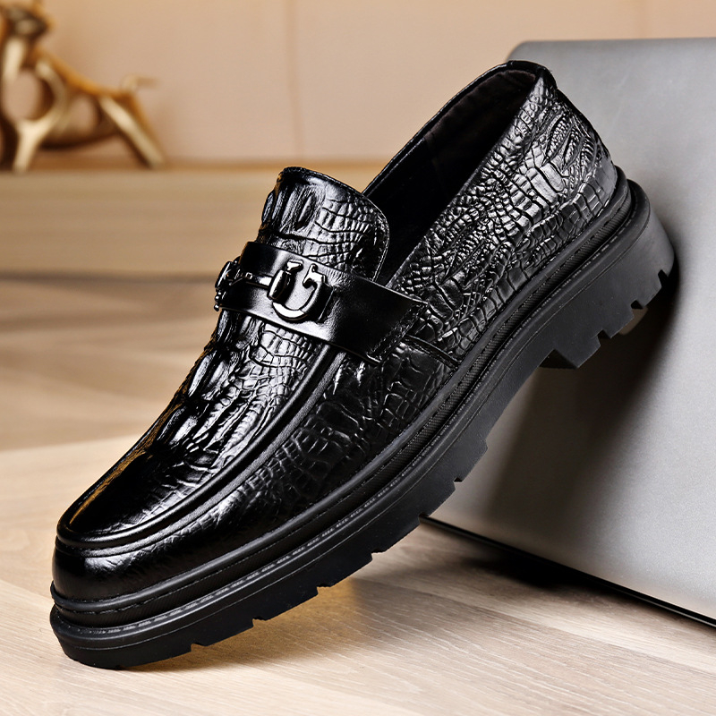 Muške kožne loafers, koža prvog sloja teleće kože s uzorkom krokodila, britski stil poslovno-ležerne obuće s debelim potplatom