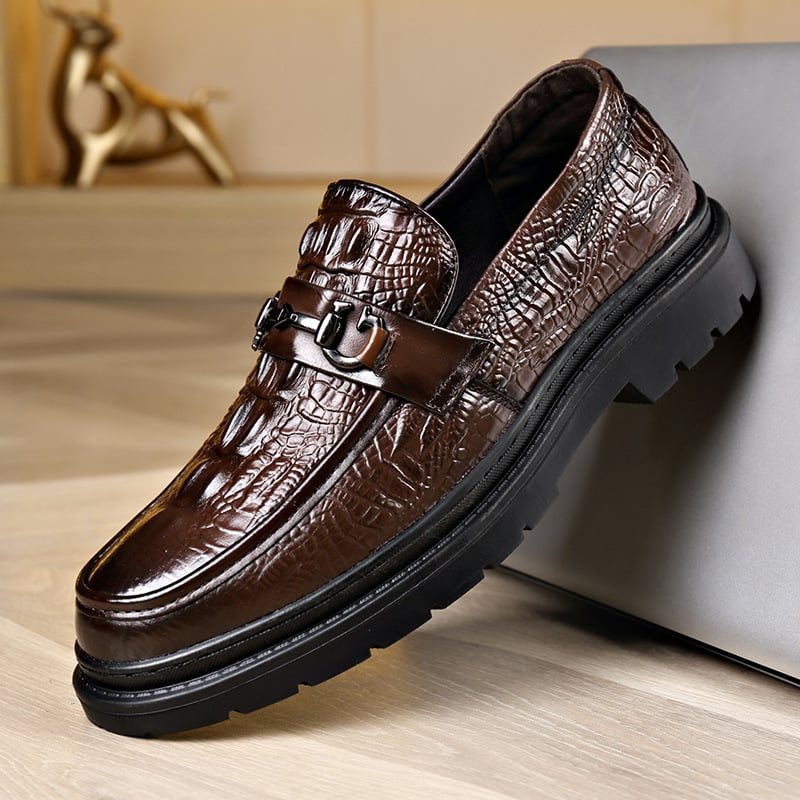 Muške kožne loafers, koža prvog sloja teleće kože s uzorkom krokodila, britski stil poslovno-ležerne obuće s debelim potplatom