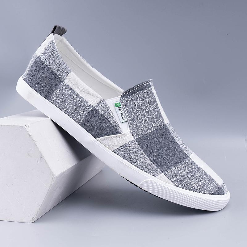 Muške slip-on tenisice od platna s kariranim uzorkom, prozračne za ljeto
