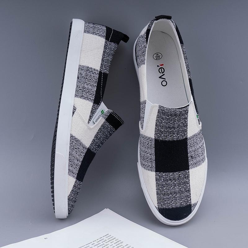 Muške slip-on tenisice od platna s kariranim uzorkom, prozračne za ljeto
