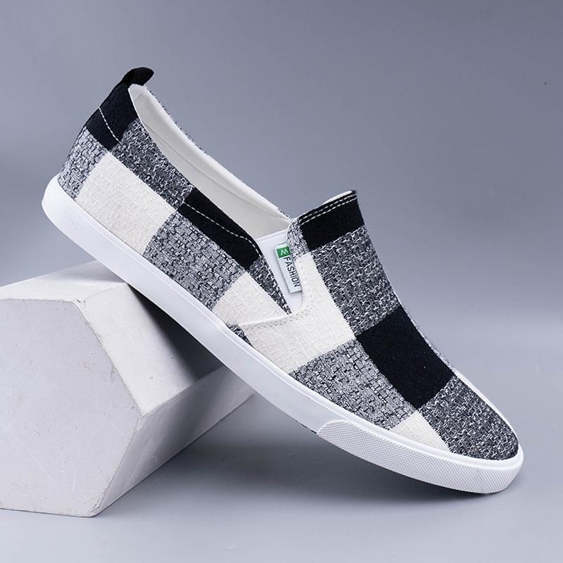 Muške slip-on tenisice od platna s kariranim uzorkom, prozračne za ljeto
