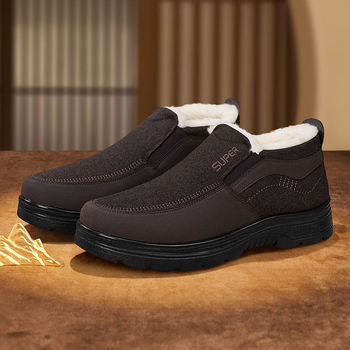 Мъжки зимни обувки тип dad shoes с дебел велур и вълнена подплата, топли, против подхлъзване, без връзки за ежедневна употреба