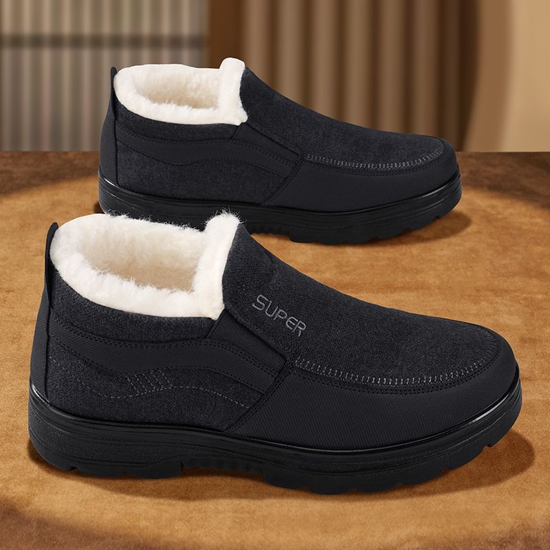 Мъжки зимни обувки тип dad shoes с дебел велур и вълнена подплата, топли, против подхлъзване, без връзки за ежедневна употреба