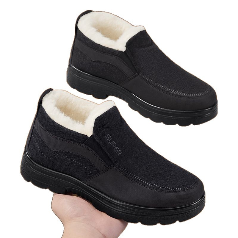 Мъжки зимни обувки тип dad shoes с дебел велур и вълнена подплата, топли, против подхлъзване, без връзки за ежедневна употреба