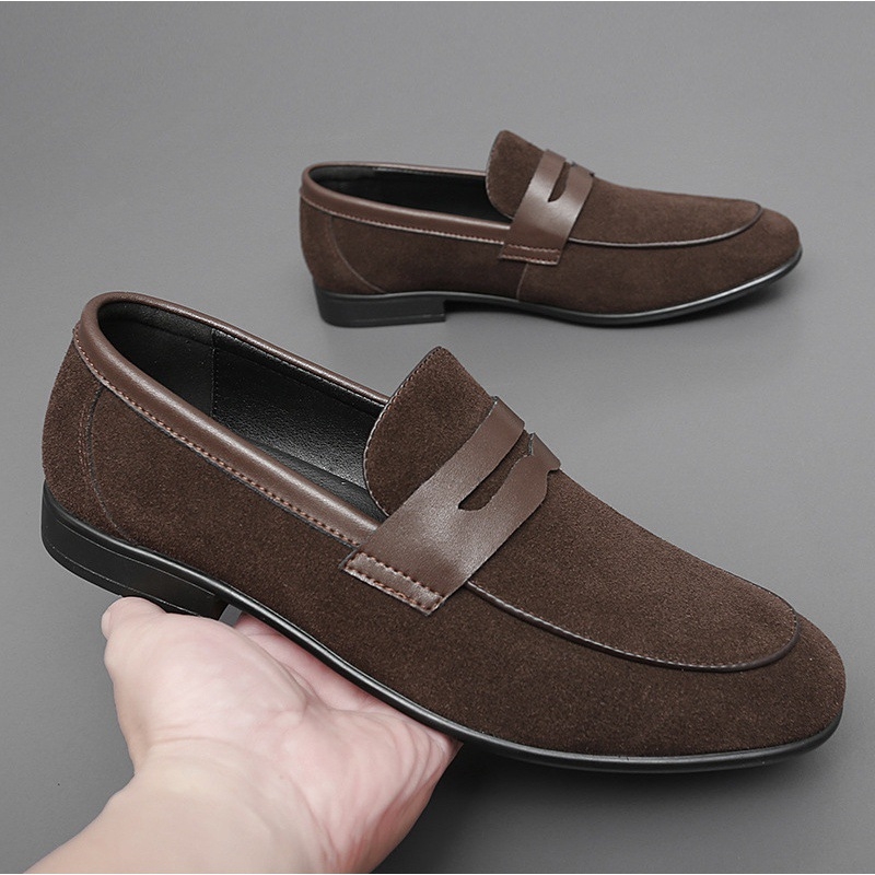 Muške kožne loaferice slip-on s brogue detaljima, britanski stil, prozračne, oštri nos