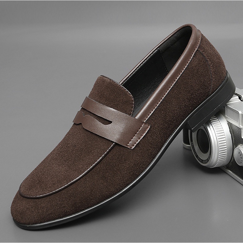 Muške kožne loaferice slip-on s brogue detaljima, britanski stil, prozračne, oštri nos