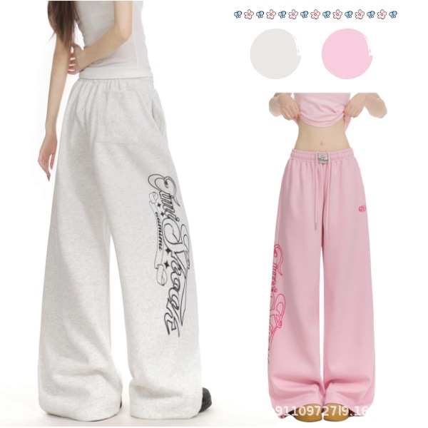Ženske trenirke hlače s printom slova u streetwear stilu, opuštene, široke krojeve, za ples