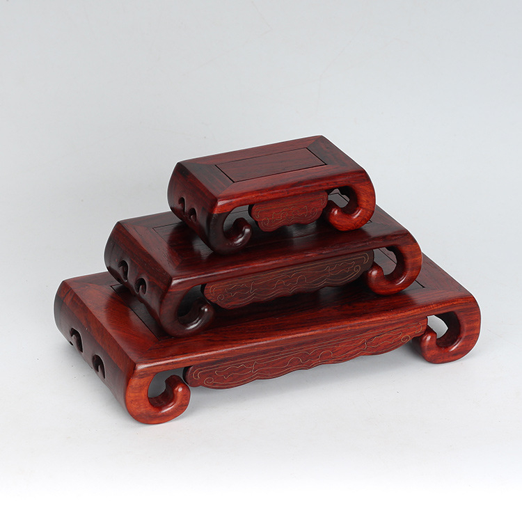 Pravokutna masivna drvena osnova s srebrnom uložkom u dizajnu scroll, rezbaren ukras od rosewood, oslonac za drvenu skulpturu i kamen bonsai